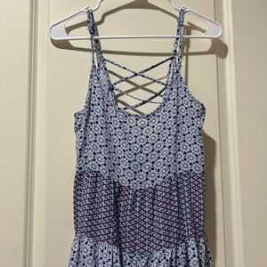 En Crème ruffle floral baby doll boho spaghetti strap mini dress crisscross S